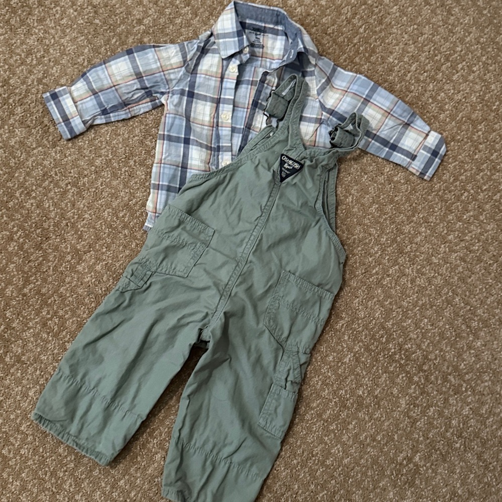 Toddler boys OshKosh B'gosh Sage Green Overalls with onzie